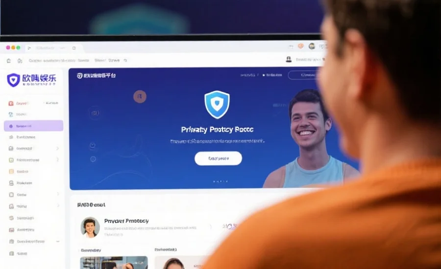 用户在欧陆娱乐平台上愉快浏览,界面显示安全标识和隐私保护提示,营造安心氛围